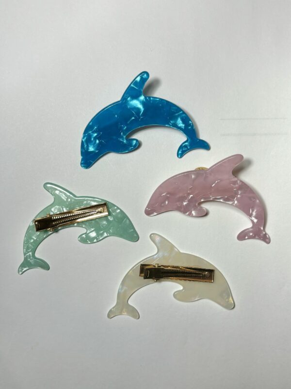 Medium Dolphin Pearlescent Resin Hair Clips - Image 2